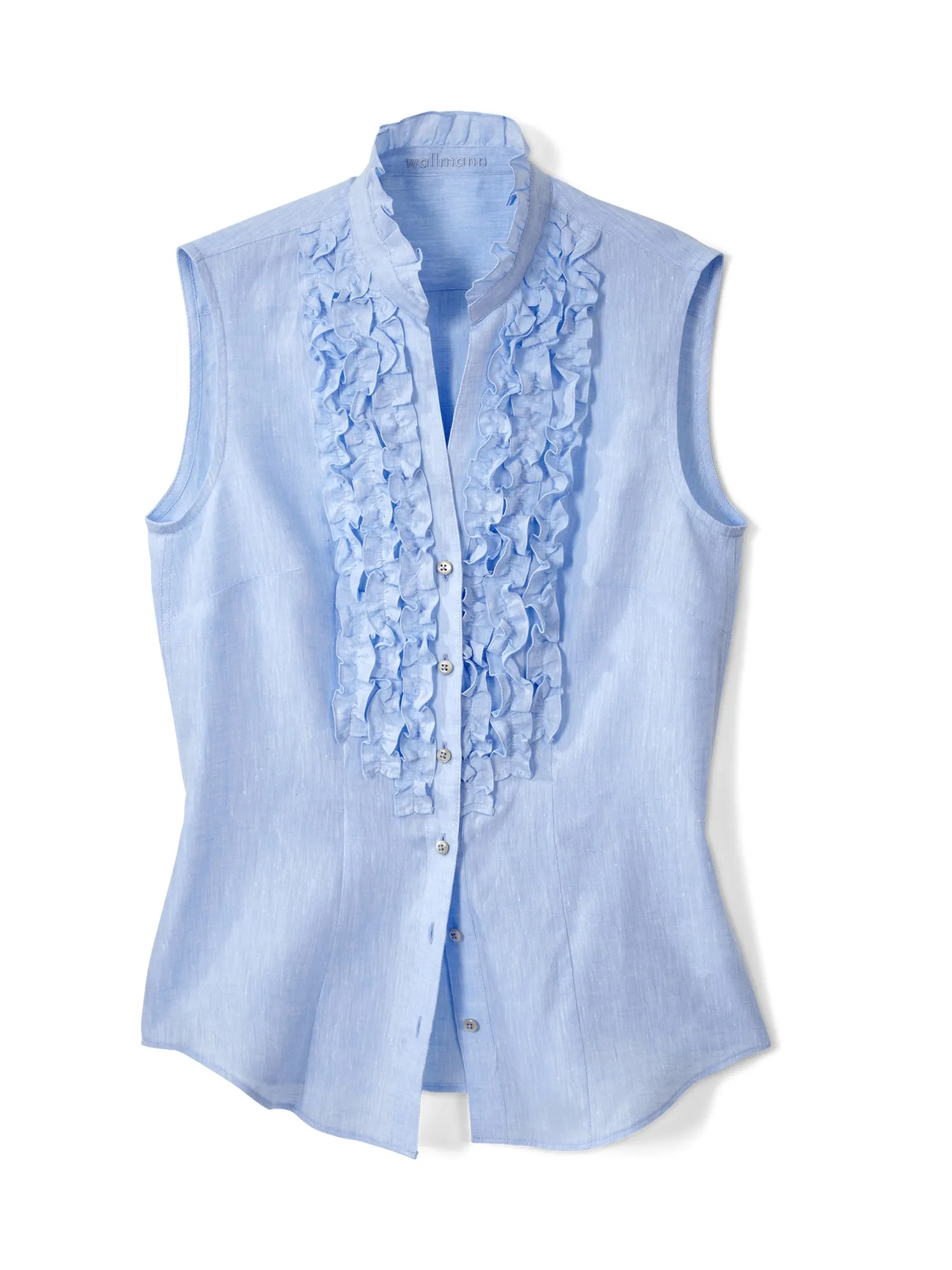 Carli Ruffle Sleeveless Linen Shirt