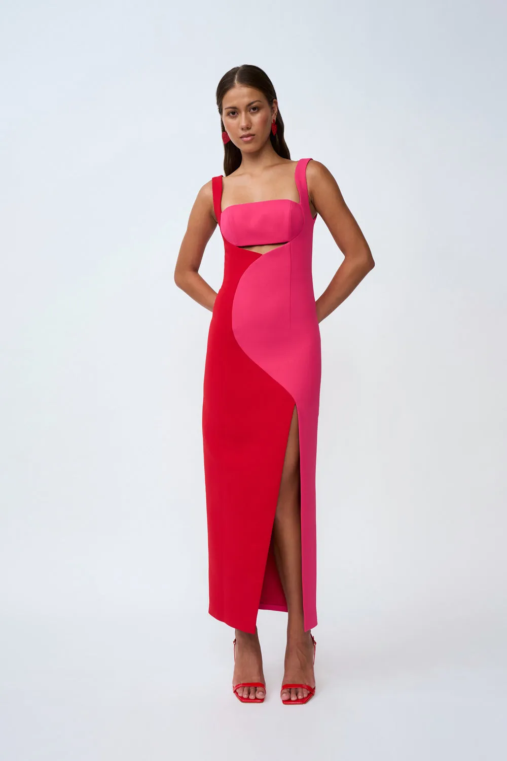 Caterina Two Tone Curve Midi | Final Sale - Pink Red