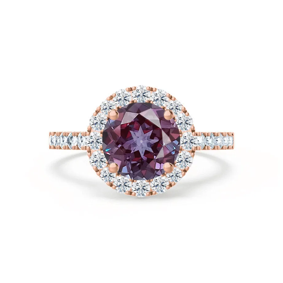 CECILY - Chatham® Lab Grown Alexandrite & Diamond 18k Rose Gold Halo Ring