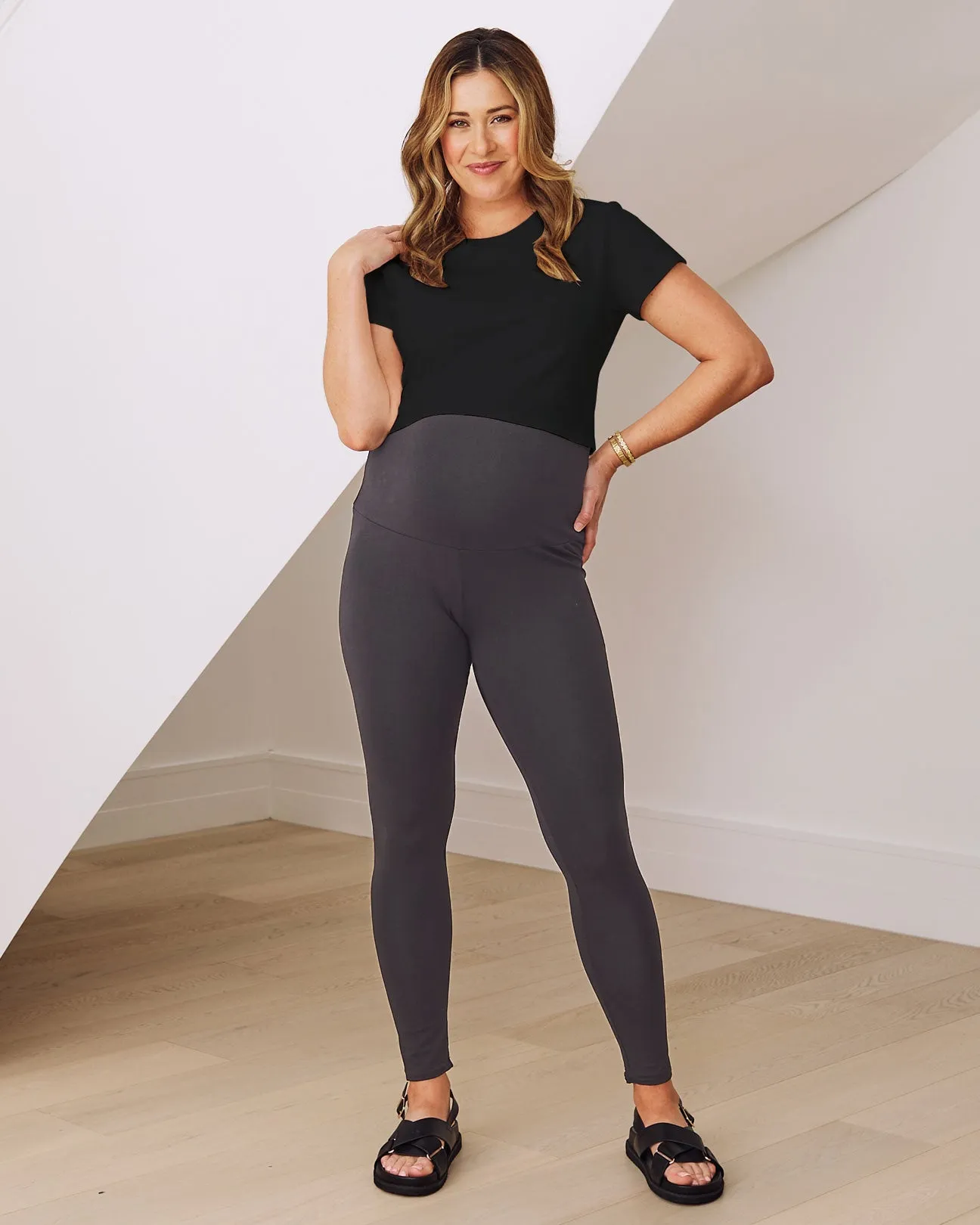 Celia Maternity Cotton Crop Tee - Black