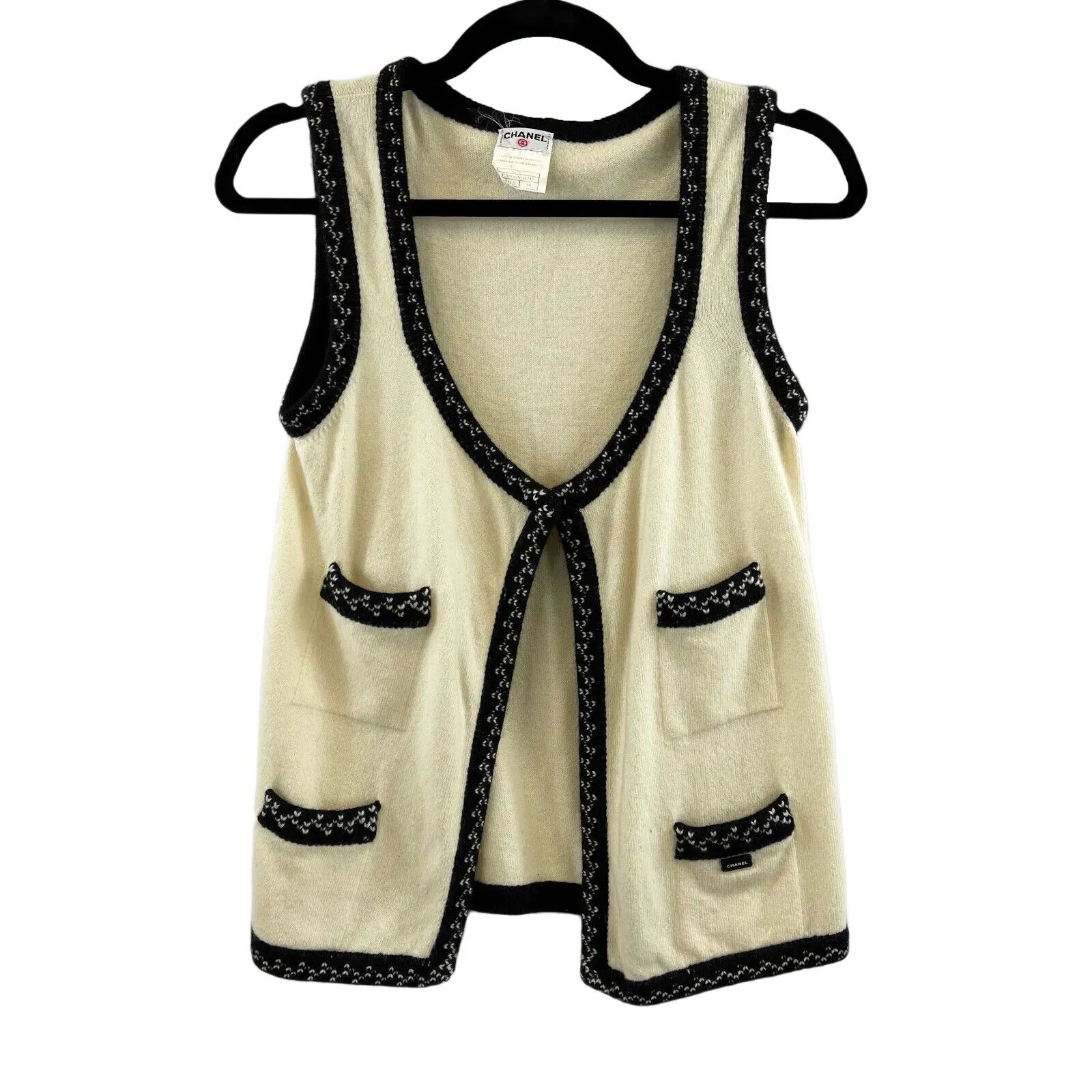 CHANEL - 03C Cruise Resort 2003 Cashmere 2 Piece Knit Dress & Vest US Medium Set