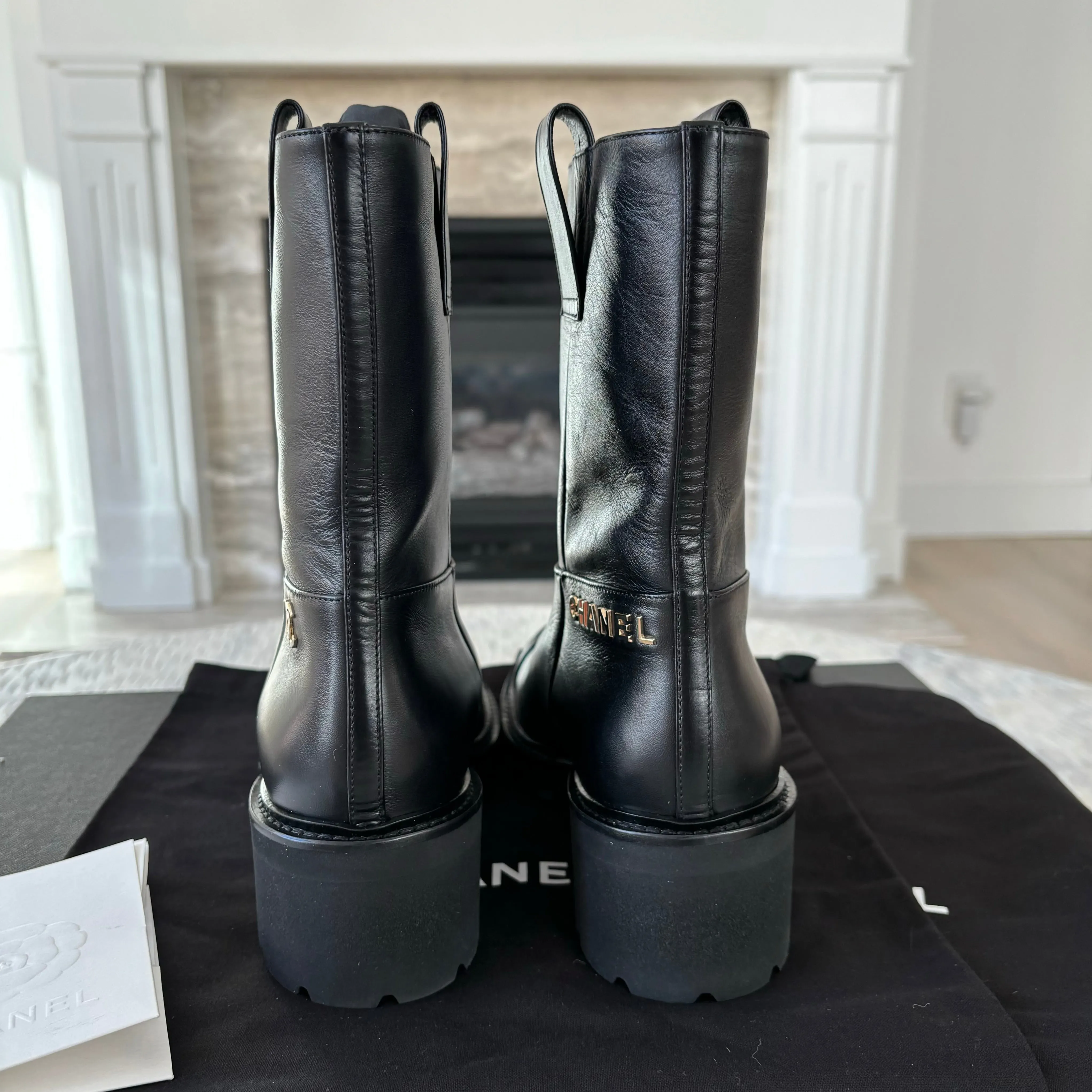 Chanel CC Logo Moto Boots Leather