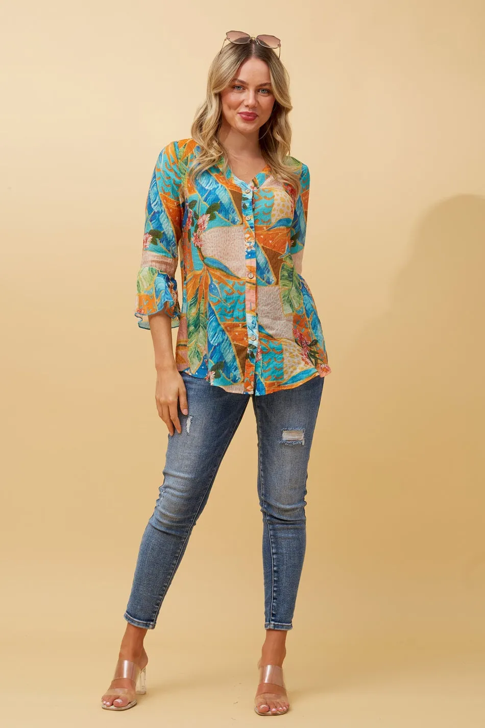 CHARLOTTE ABSTRACT PRINT BUTTON FRONT TOP