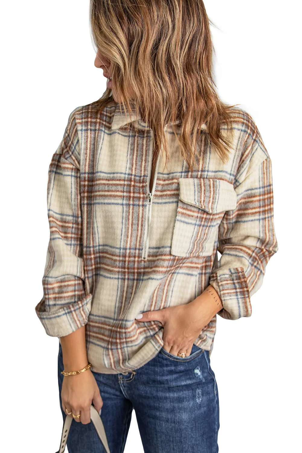 Chest Pocket Plaid Sweatshirt