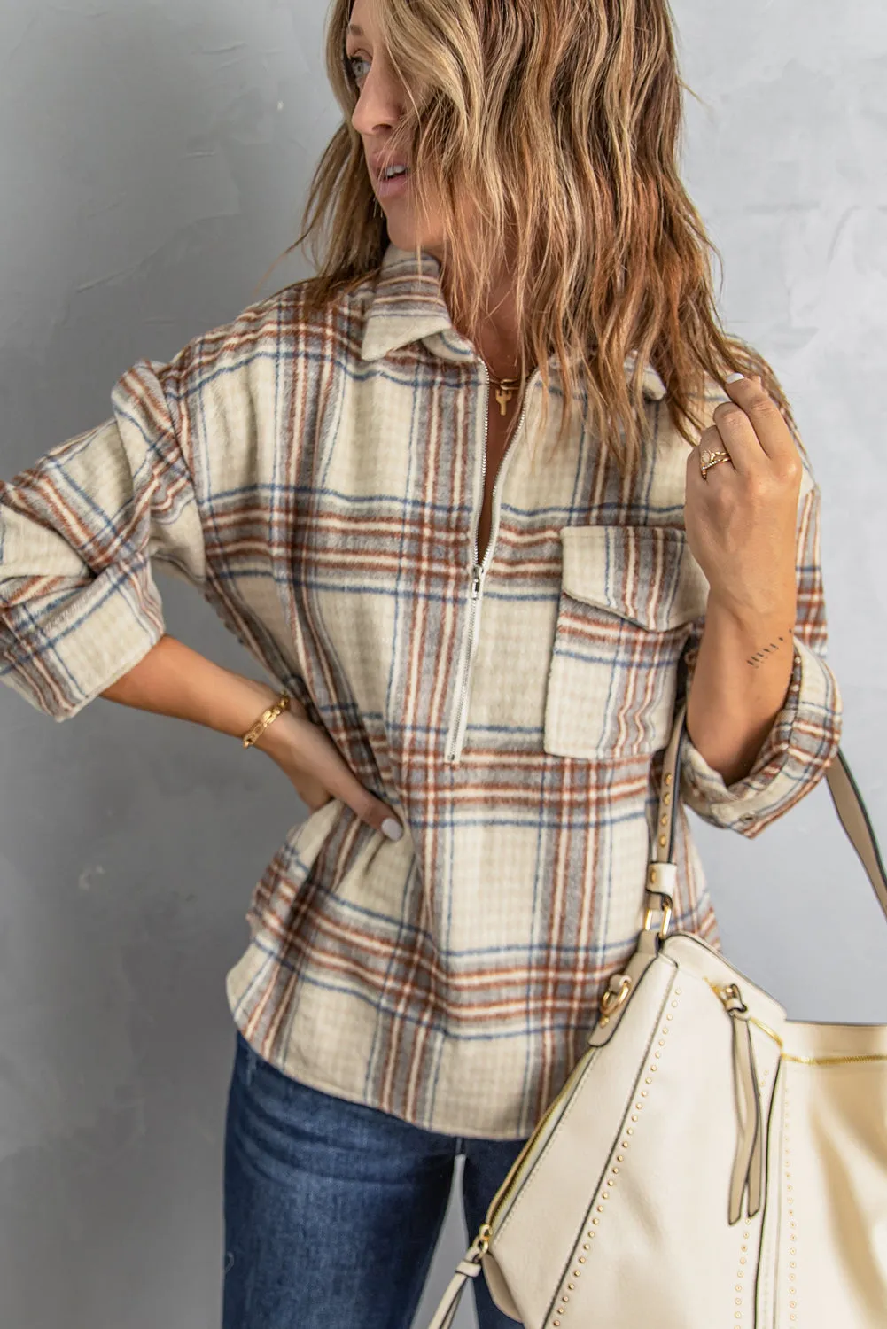 Chest Pocket Plaid Sweatshirt