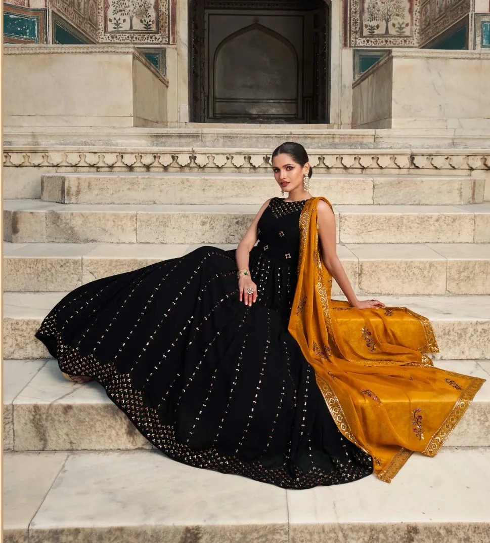 Classy Georgette Sequins Work Anarkali Set - Rent