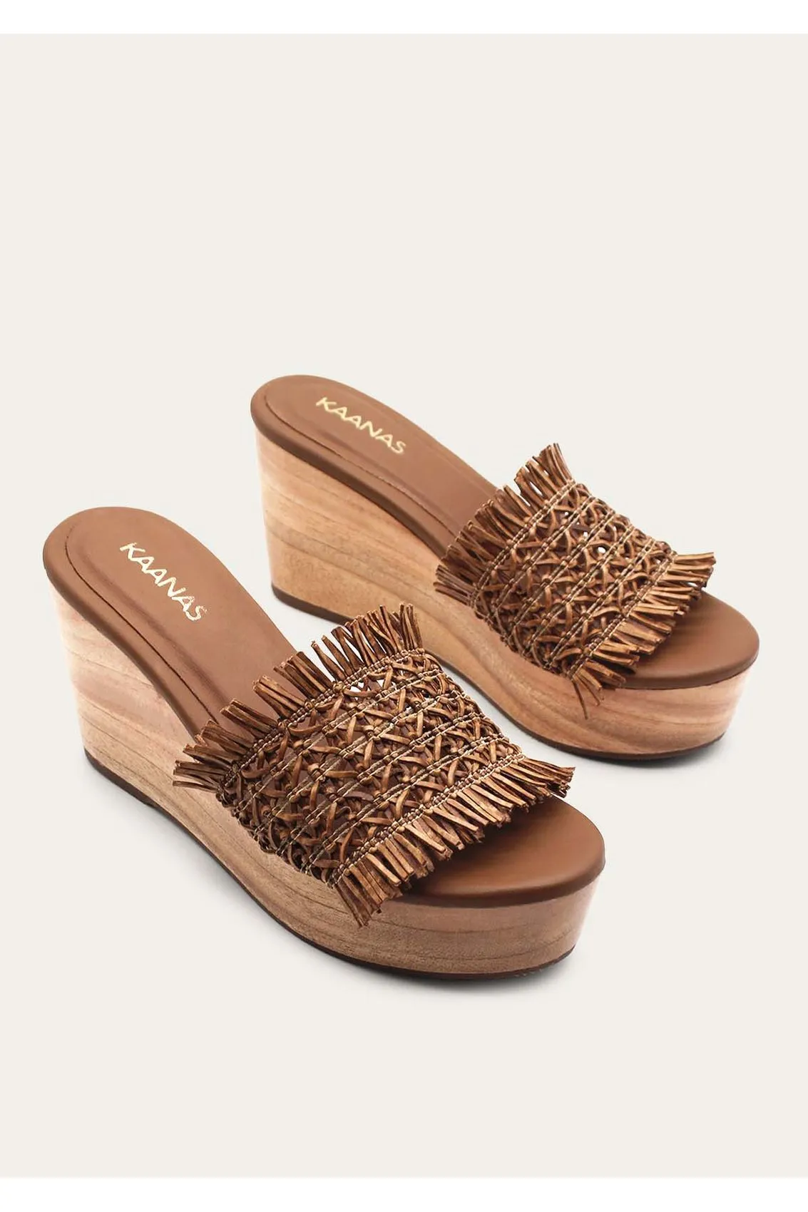 Coffee Woven Strap Wedges