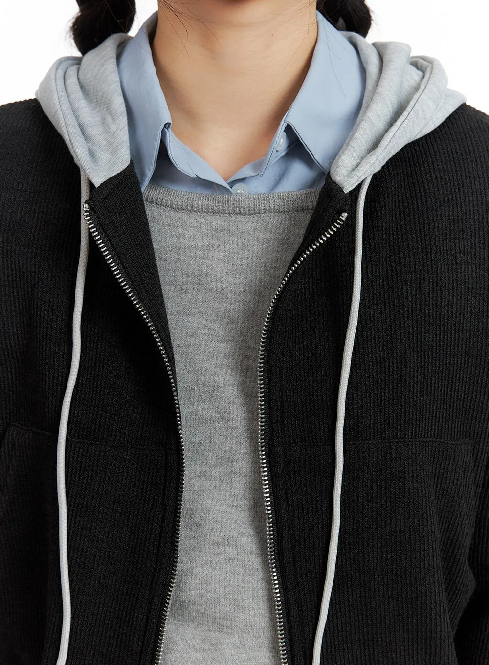 Cozy Two-Tone Hoodie Jacket OM408