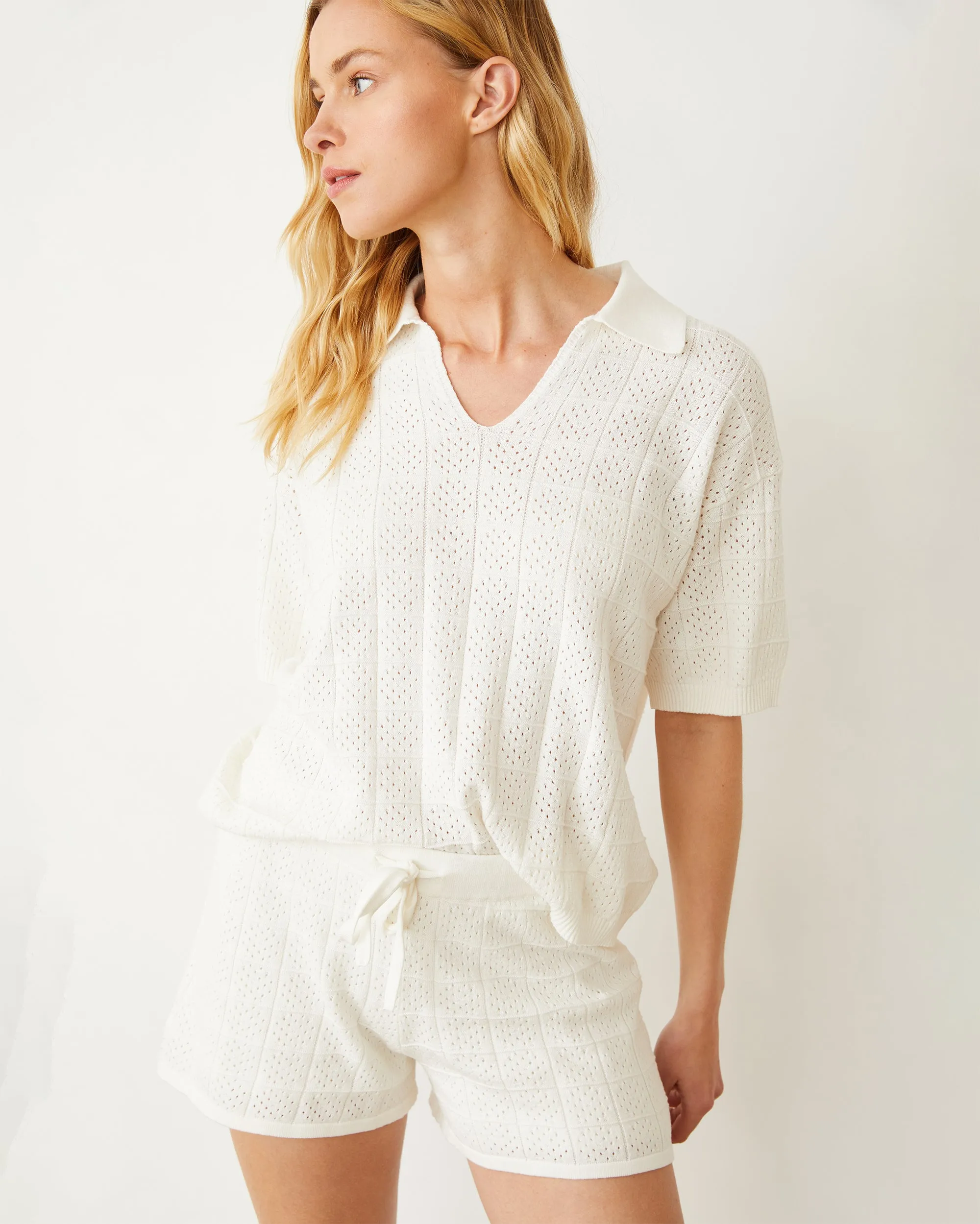 Crochet Knit Oversized Polo Tee