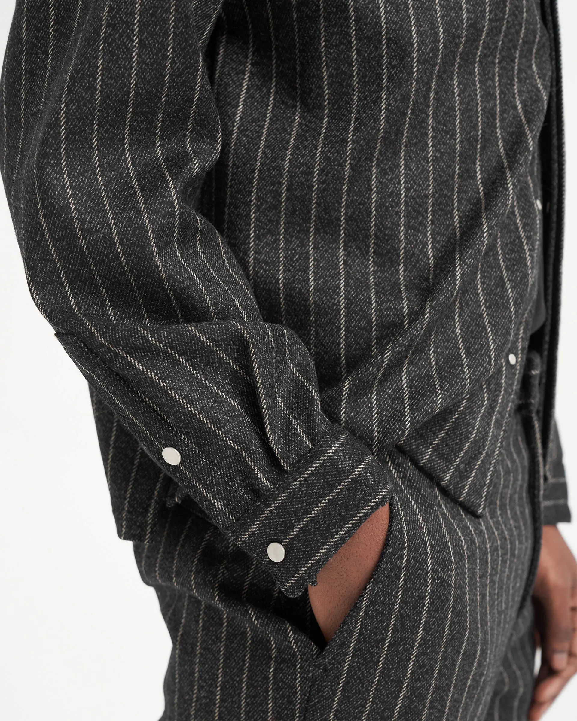 Cropped Dress Shirt - Black Pinstripe