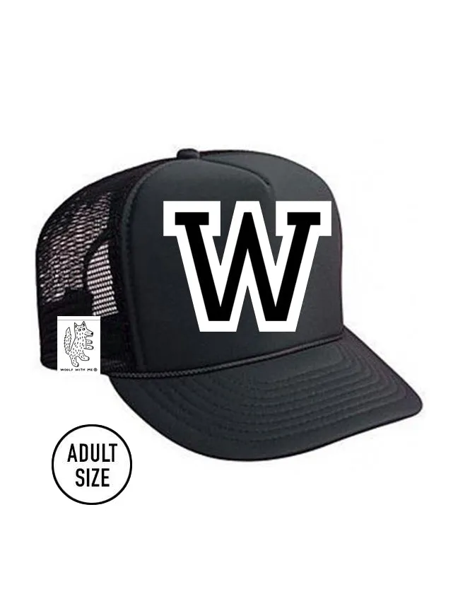 Custom Initial Letter (A-Z) Adult Trucker Hat (Black)