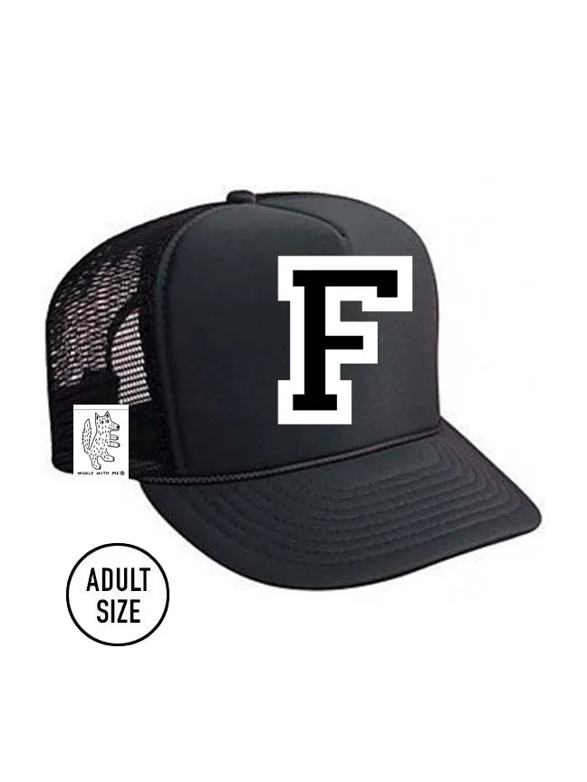 Custom Initial Letter (A-Z) Adult Trucker Hat (Black)