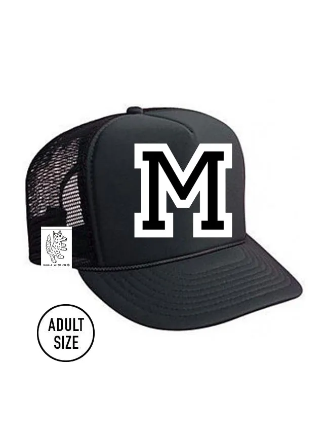 Custom Initial Letter (A-Z) Adult Trucker Hat (Black)