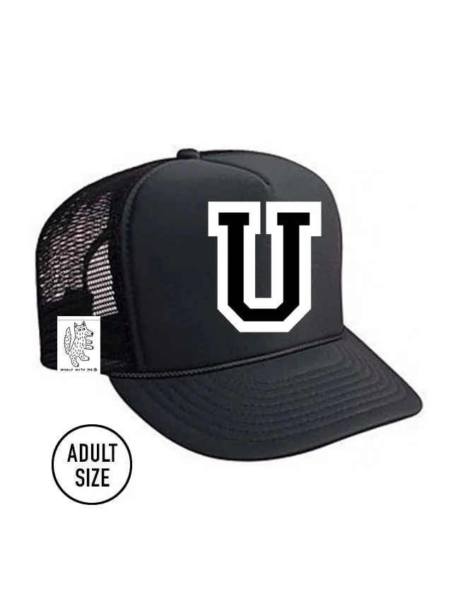 Custom Initial Letter (A-Z) Adult Trucker Hat (Black)