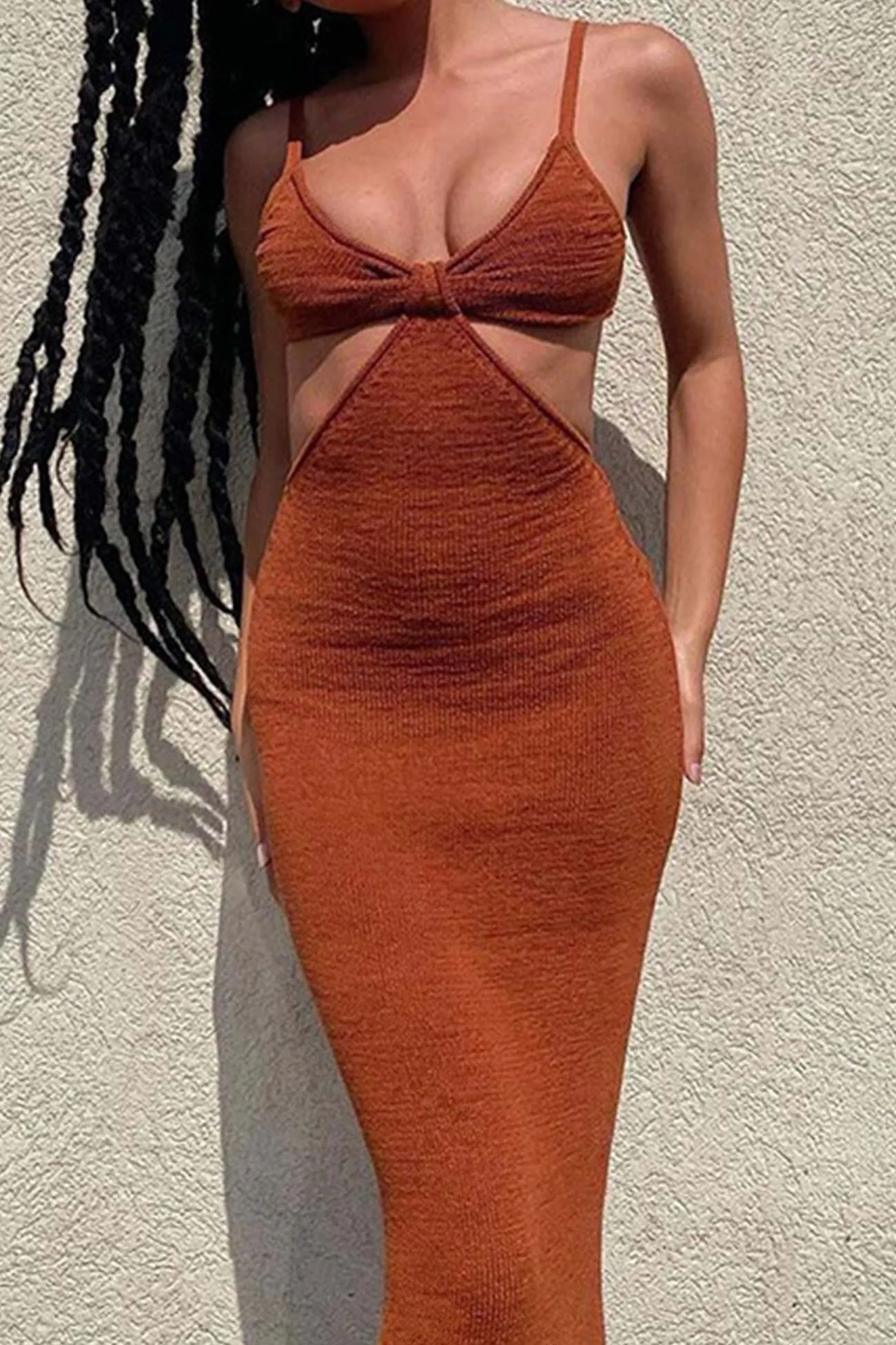 Cutout Twisted-front Backless Knit Cami Dress