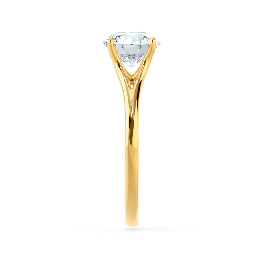 DAHLIA - Round Moissanite 18k Yellow Gold Split Shank Solitaire Ring