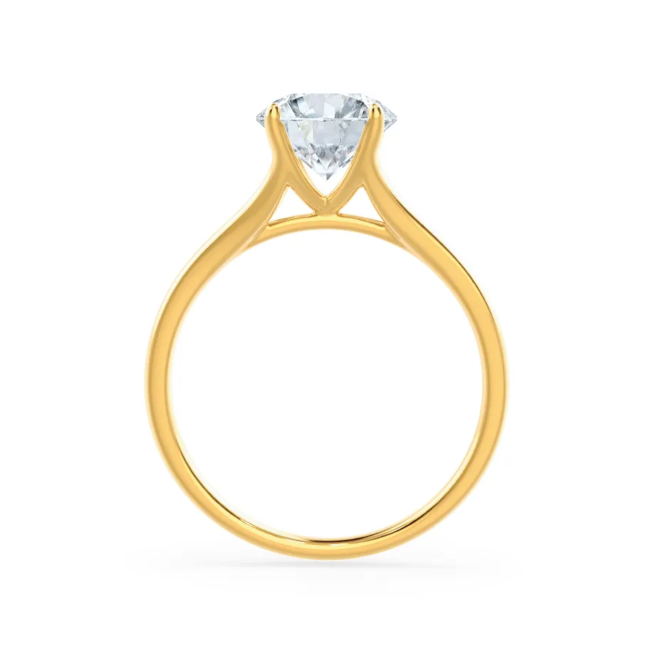 DAHLIA - Round Moissanite 18k Yellow Gold Split Shank Solitaire Ring