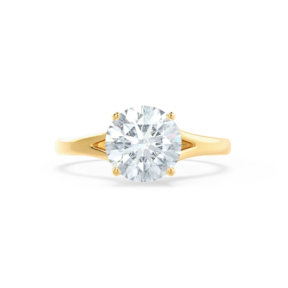 DAHLIA - Round Moissanite 18k Yellow Gold Split Shank Solitaire Ring