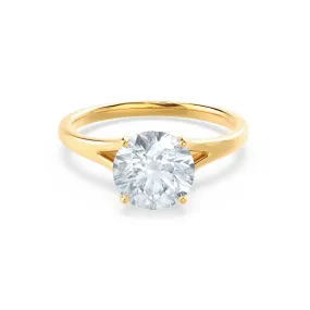 DAHLIA - Round Moissanite 18k Yellow Gold Split Shank Solitaire Ring