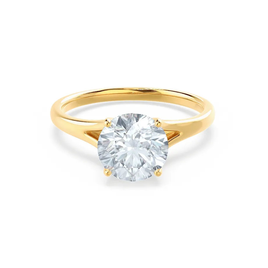 DAHLIA - Round Moissanite 18k Yellow Gold Split Shank Solitaire Ring