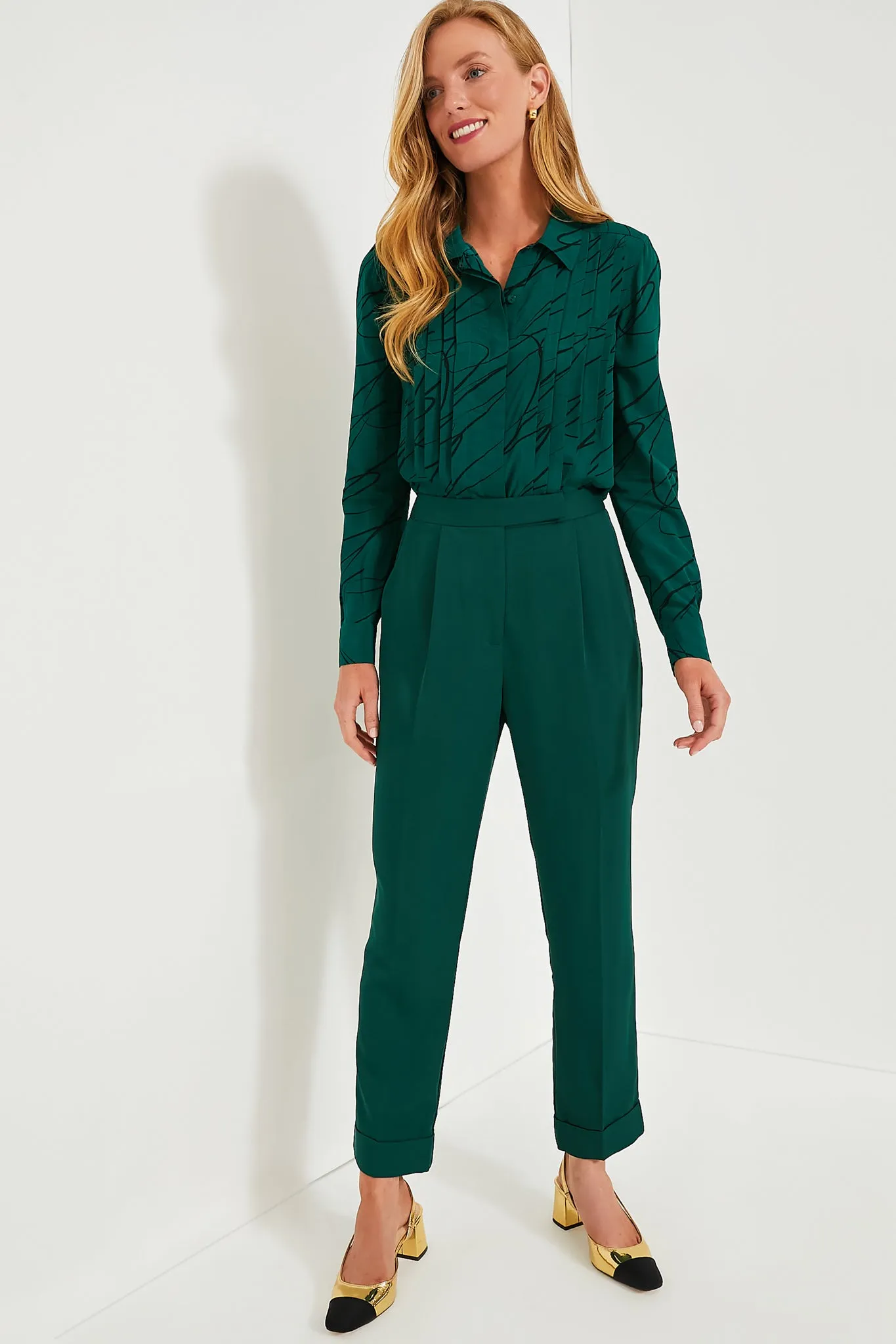 Dark Green Duncan Pleated Trouser