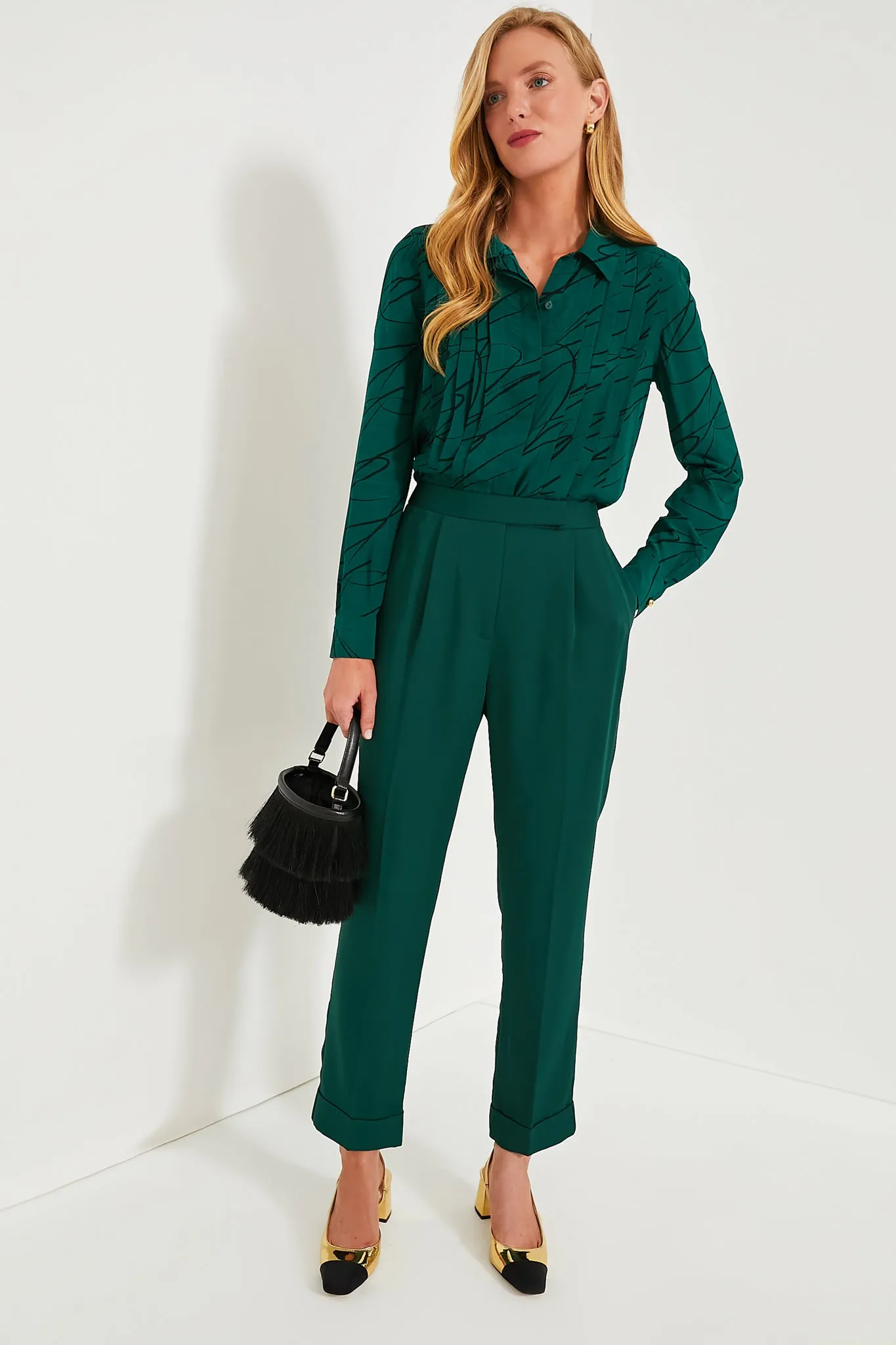 Dark Green Duncan Pleated Trouser