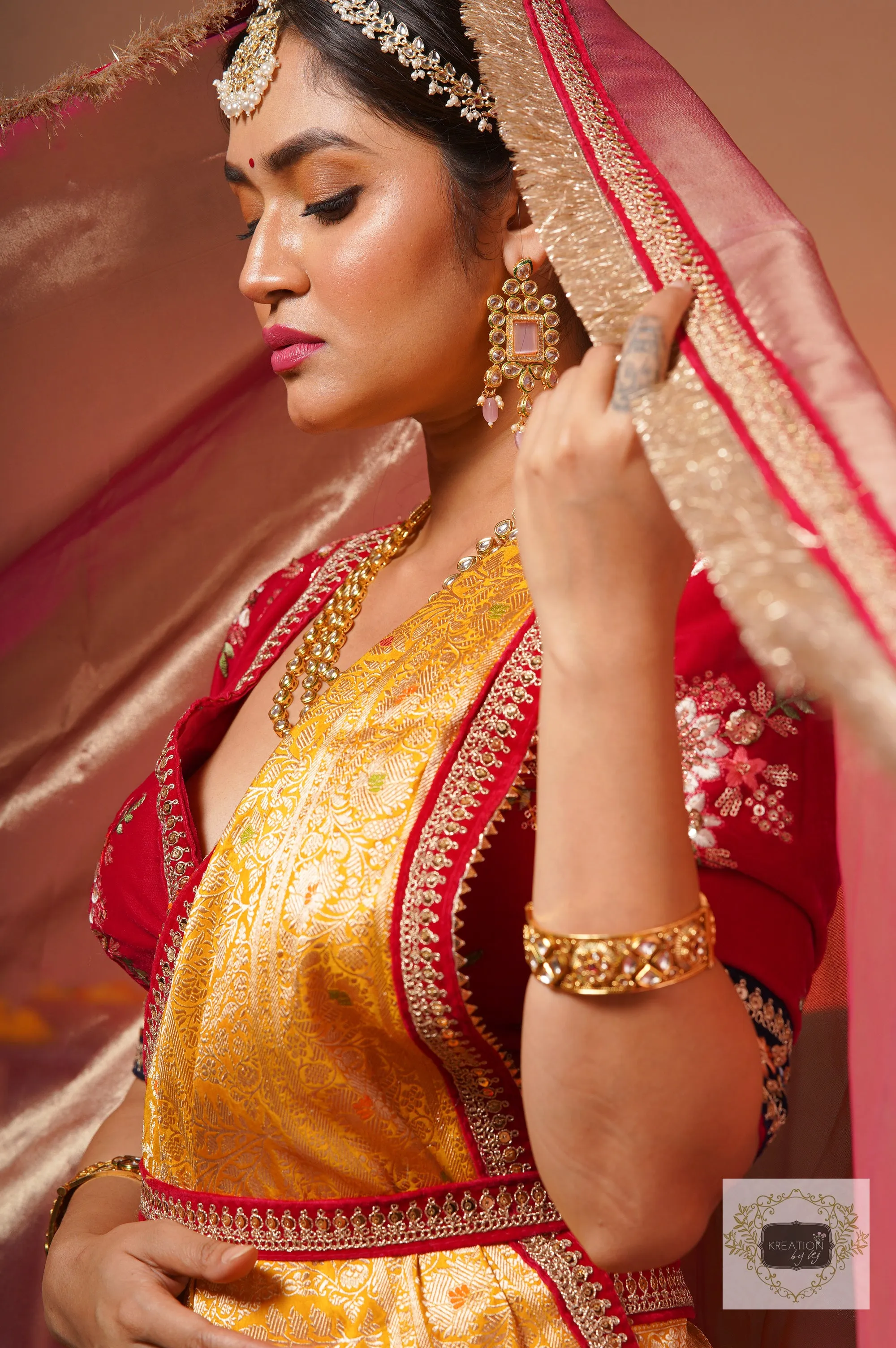 Dark Pink Tissue Bridal Veil