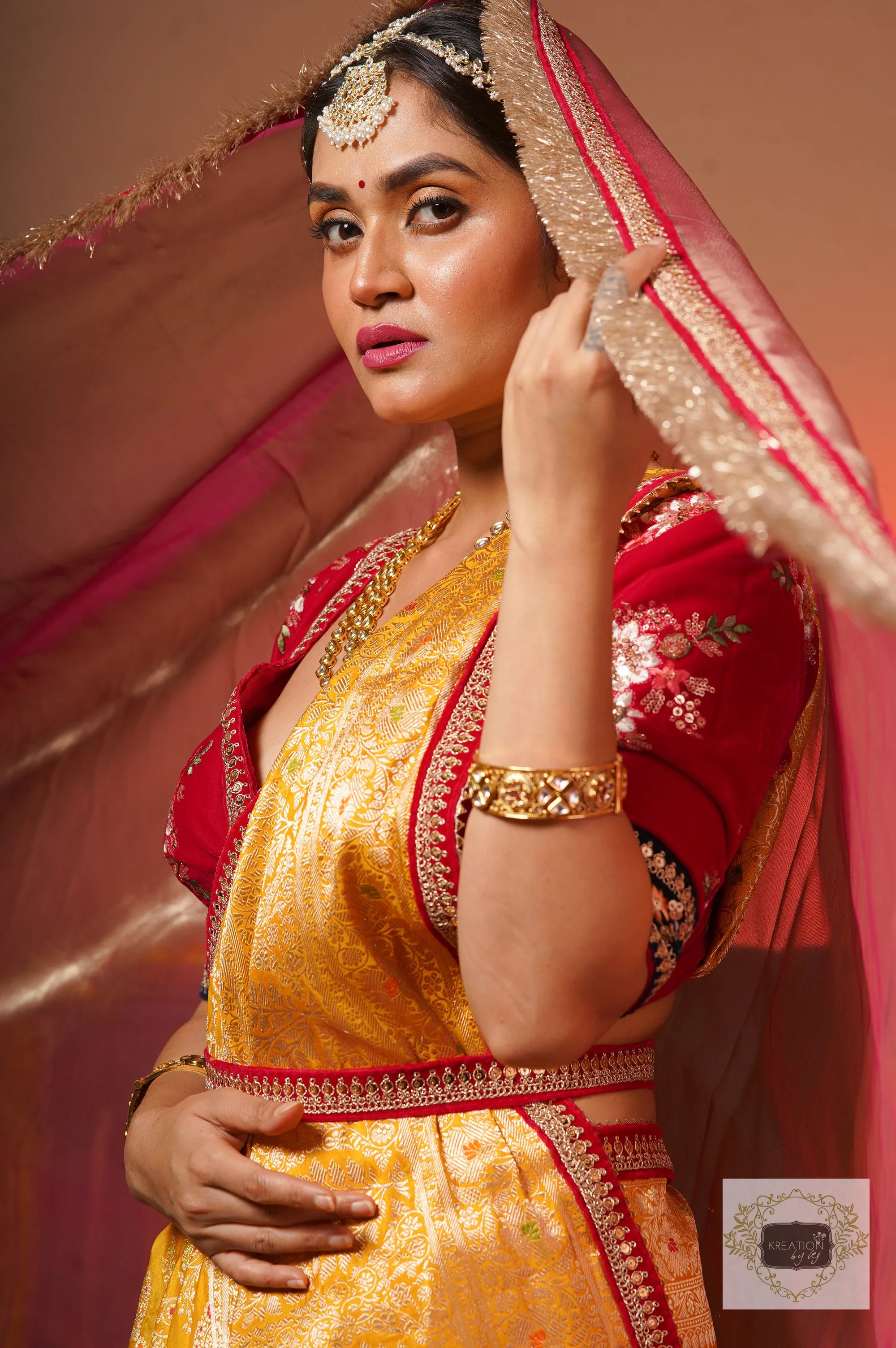 Dark Pink Tissue Bridal Veil