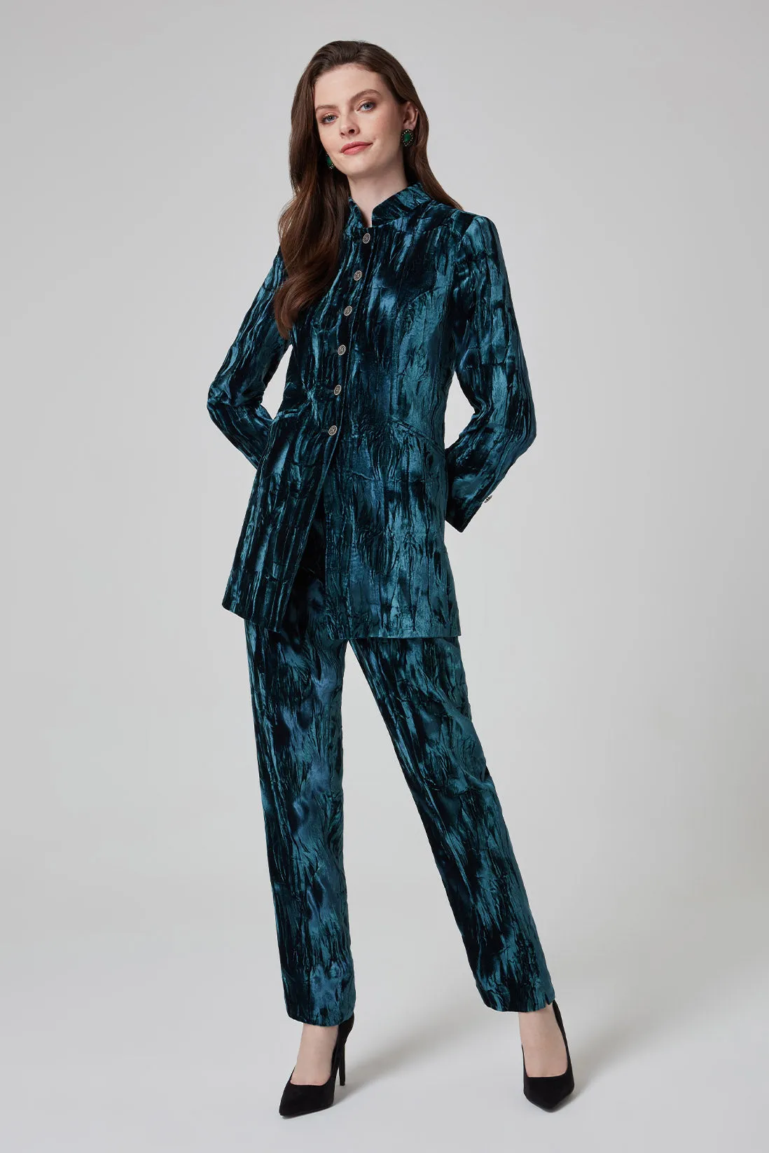 Dark Teal Crushed Velvet Trousers - Phoebe