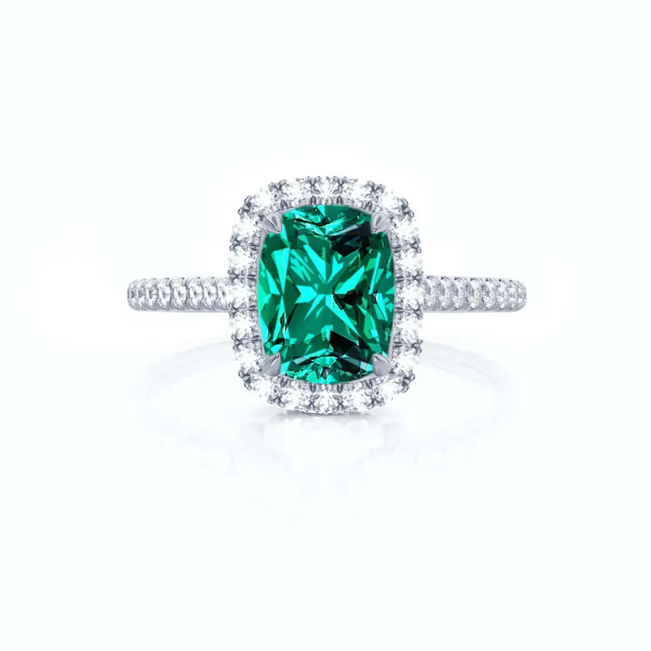 DARLEY - Chatham® Emerald Elongated Cushion Micro Pavé 18k White Gold Halo