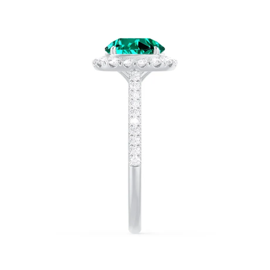 DARLEY - Chatham® Emerald Elongated Cushion Micro Pavé 18k White Gold Halo