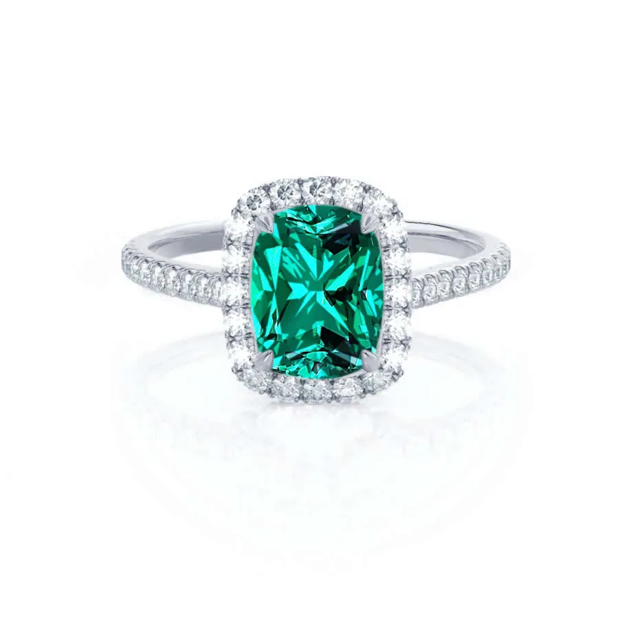 DARLEY - Chatham® Emerald Elongated Cushion Micro Pavé 18k White Gold Halo