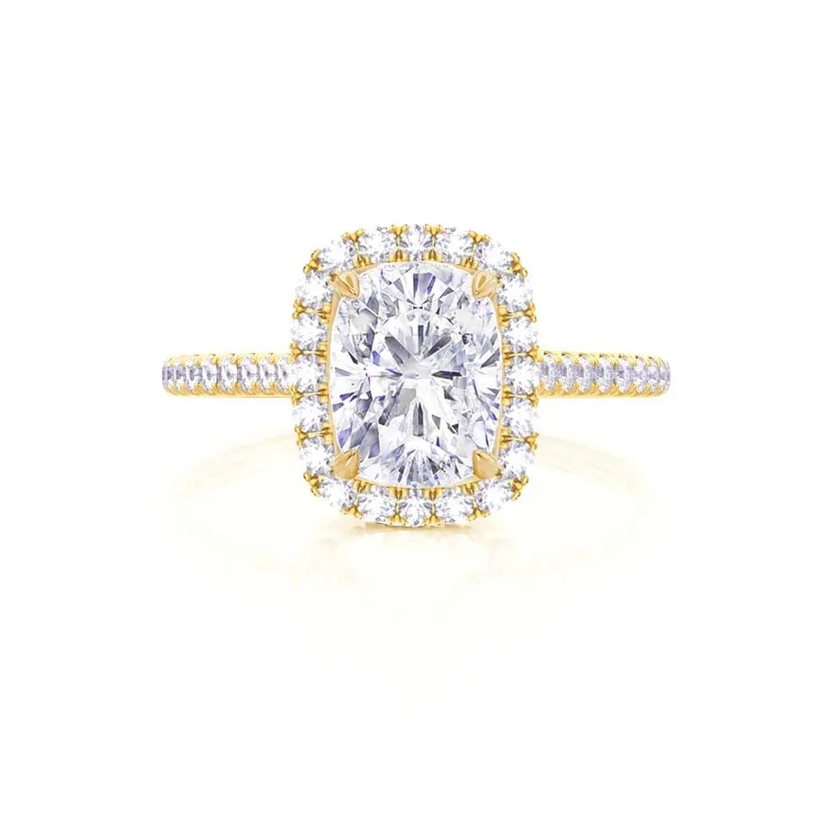 DARLEY - Moissanite Elongated Cushion Micro Pavé 18k Yellow Gold Halo