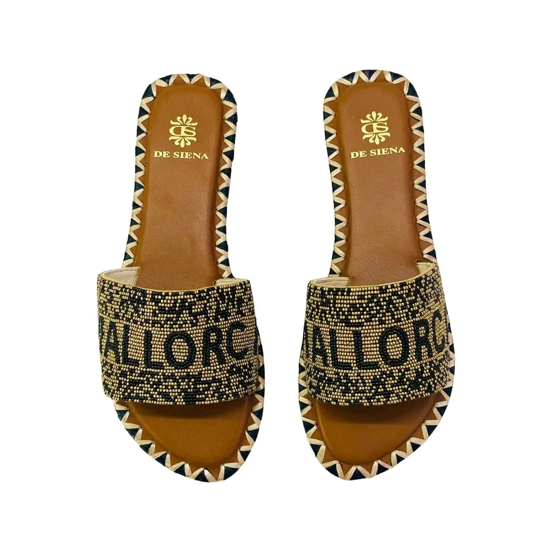 De Siena Mallorca Gold Black Flats Pantoletten