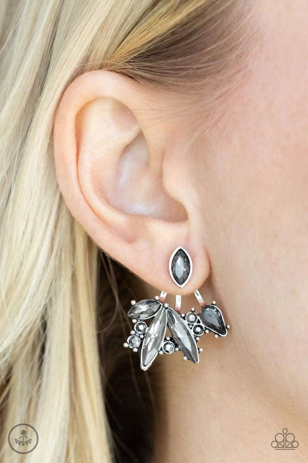 Deco Dynamite Silver Smoky Rhinestone Double-sided Post Earrings - Paparazzi Accessories