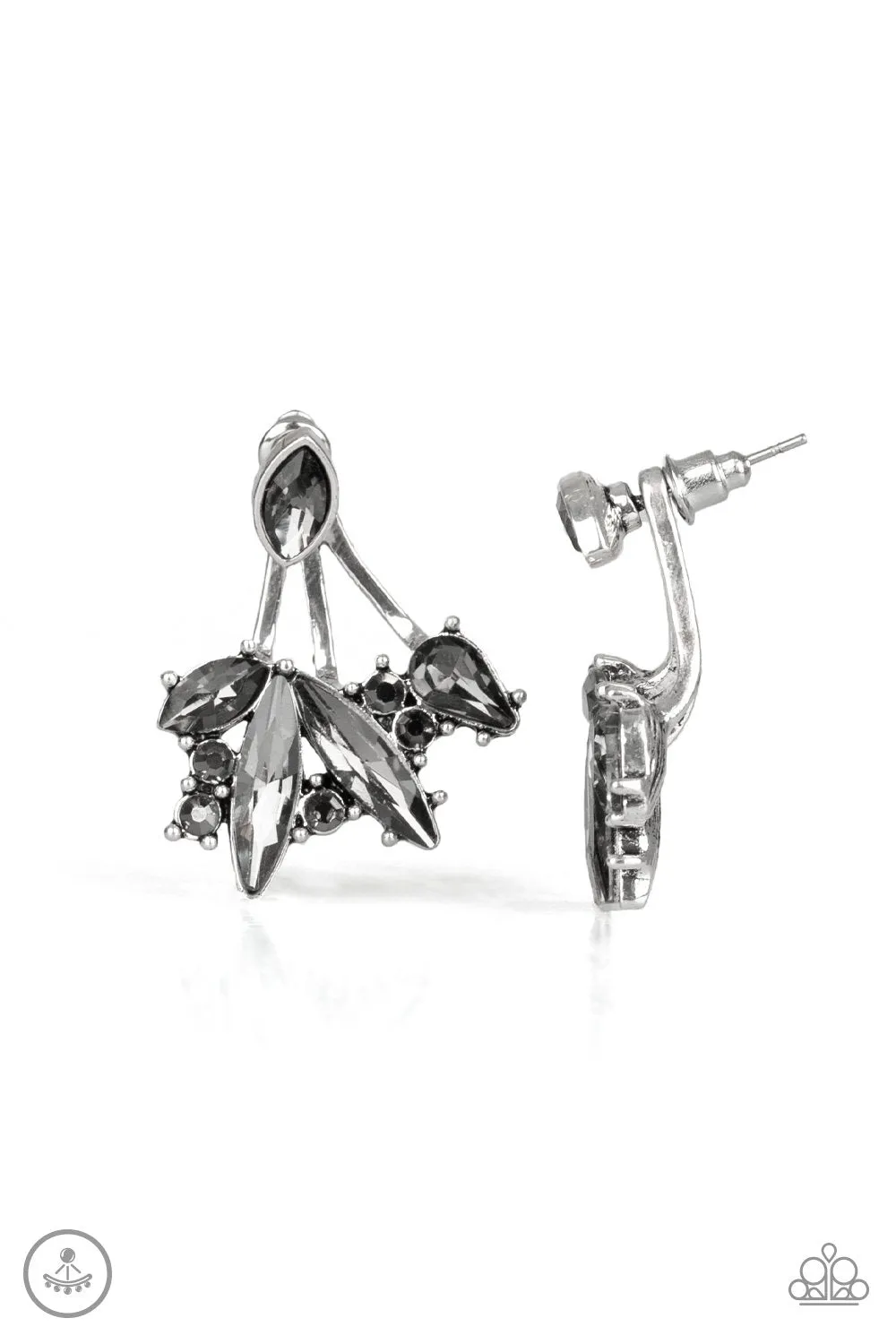 Deco Dynamite Silver Smoky Rhinestone Double-sided Post Earrings - Paparazzi Accessories