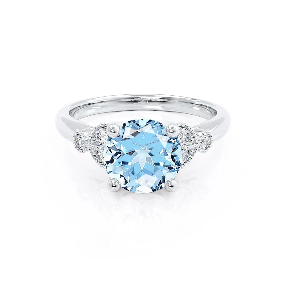 DELILAH - Chatham® Round Aqua Spinel 950 Platinum Shoulder Set Ring