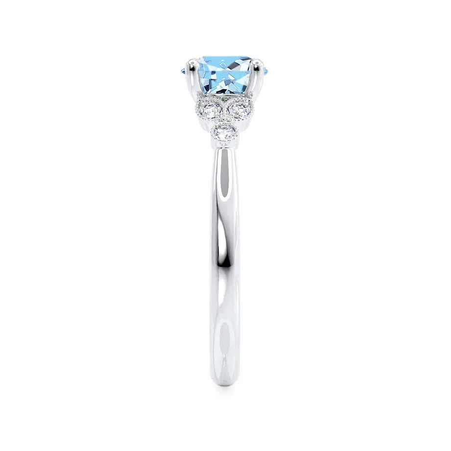 DELILAH - Chatham® Round Aqua Spinel 950 Platinum Shoulder Set Ring