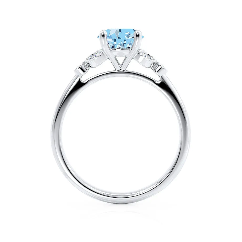 DELILAH - Chatham® Round Aqua Spinel 950 Platinum Shoulder Set Ring