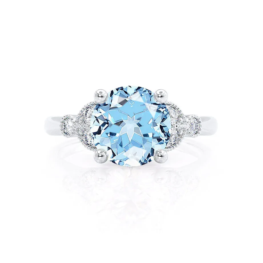 DELILAH - Chatham® Round Aqua Spinel 950 Platinum Shoulder Set Ring