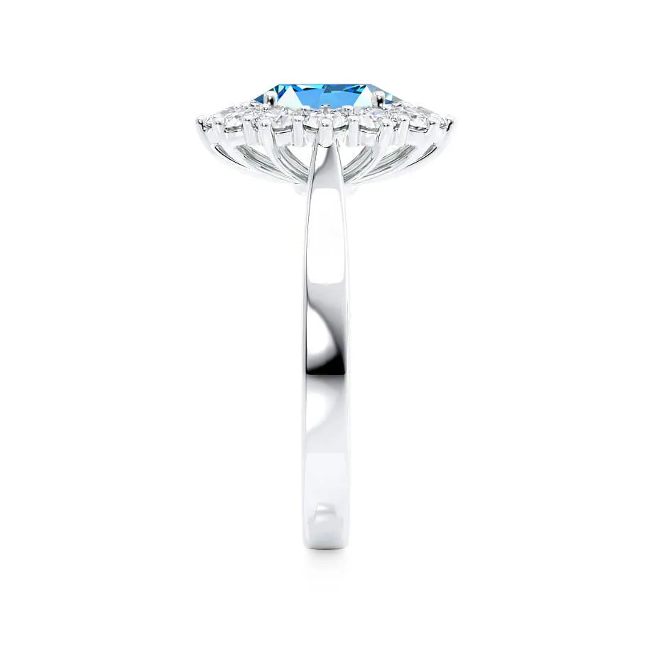 DIANA - Chatham® Aqua Spinel & Lab Diamond 18k White Gold Halo