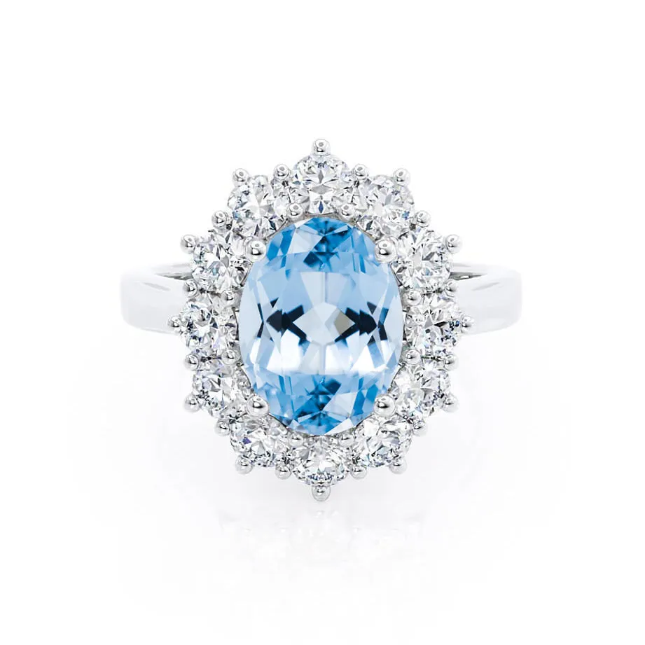 DIANA - Chatham® Aqua Spinel & Lab Diamond 18k White Gold Halo