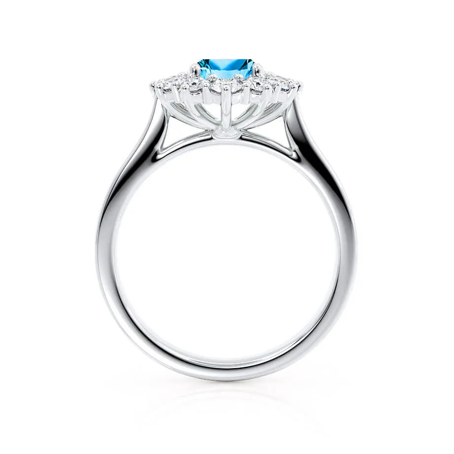 DIANA - Chatham® Aqua Spinel & Lab Diamond 18k White Gold Halo