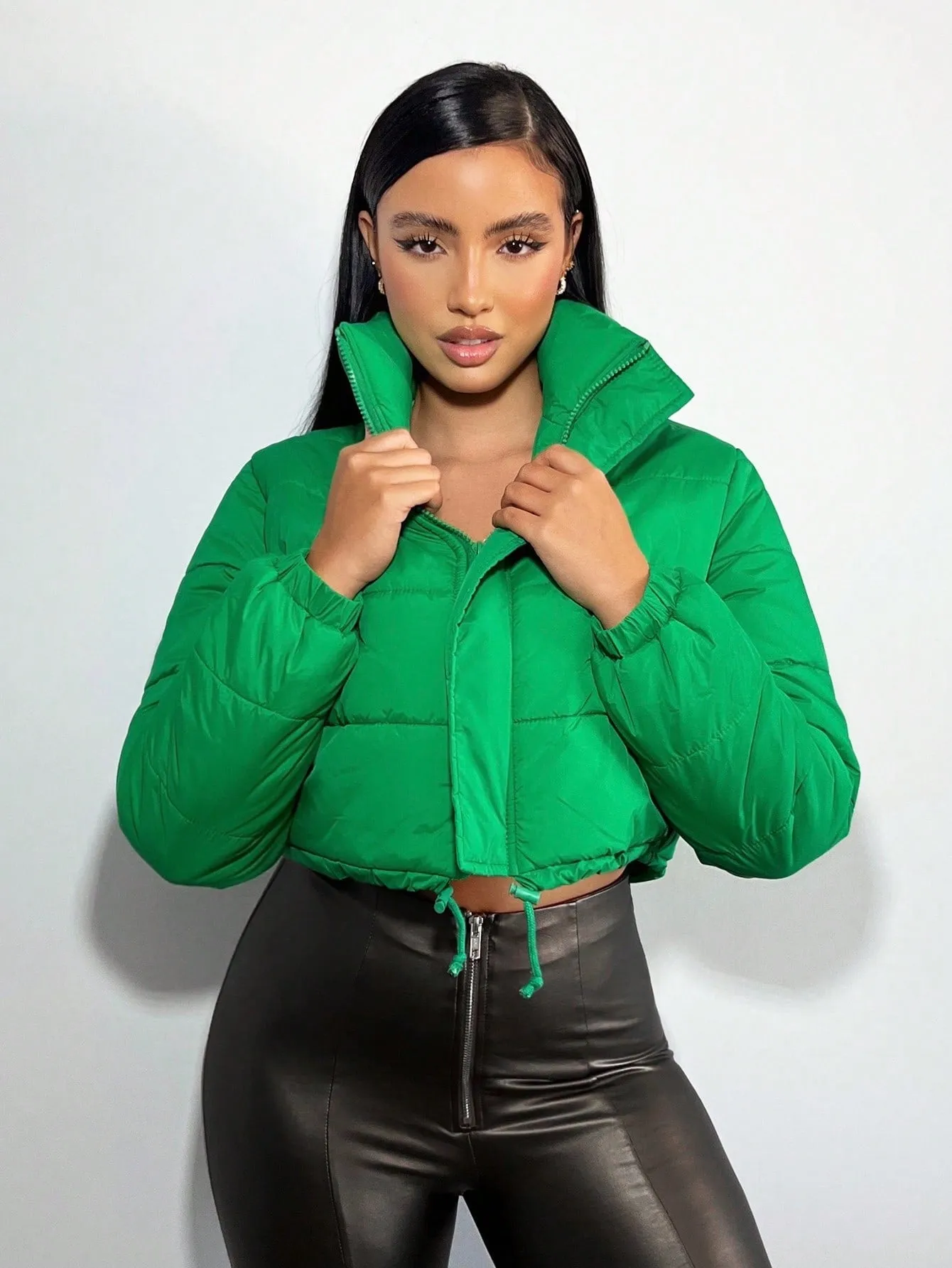 Drawstring Crop Puffer Jacket