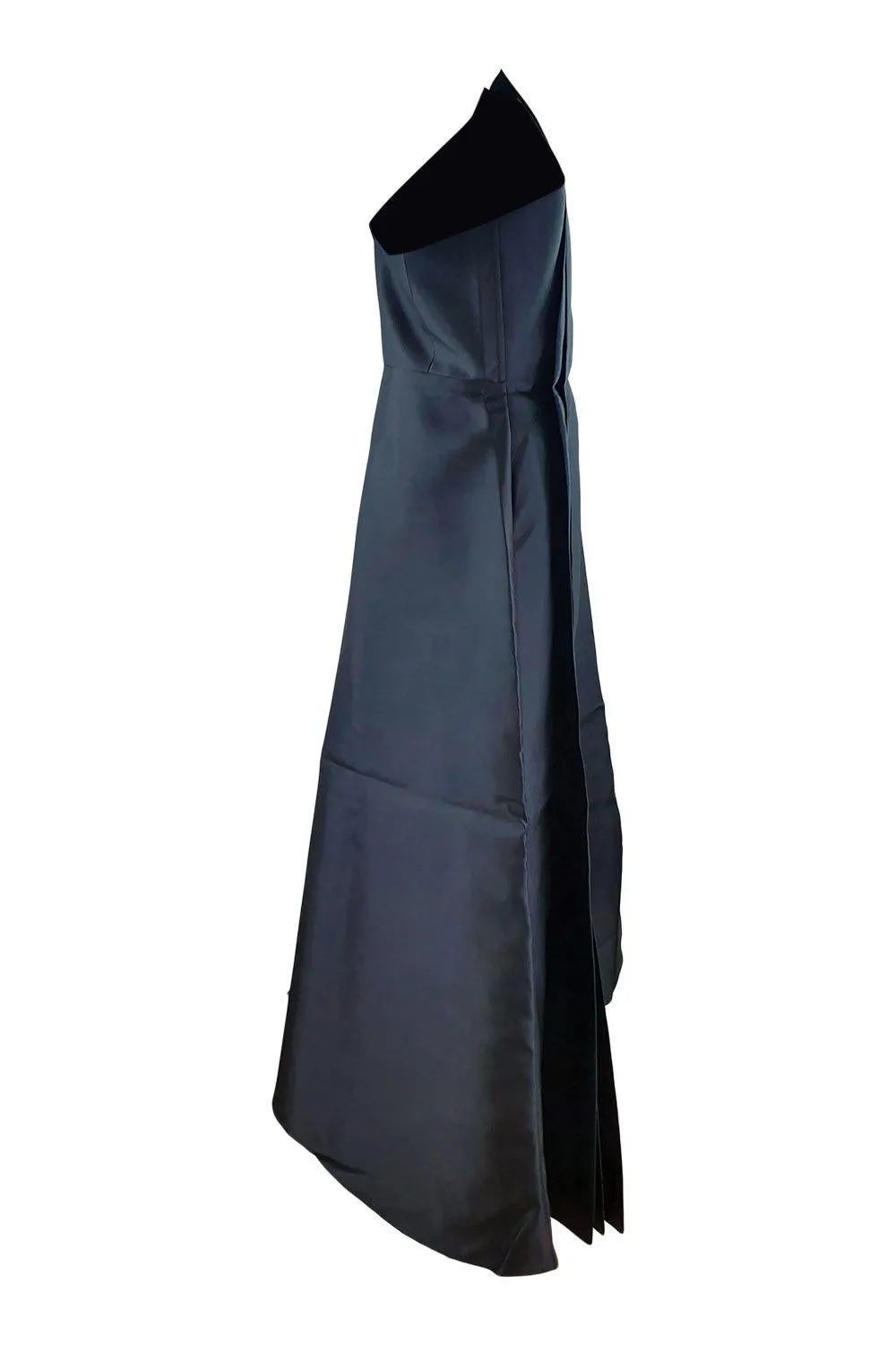 EDIT Architectural Pleated Black Satin Maxi Dress (M)