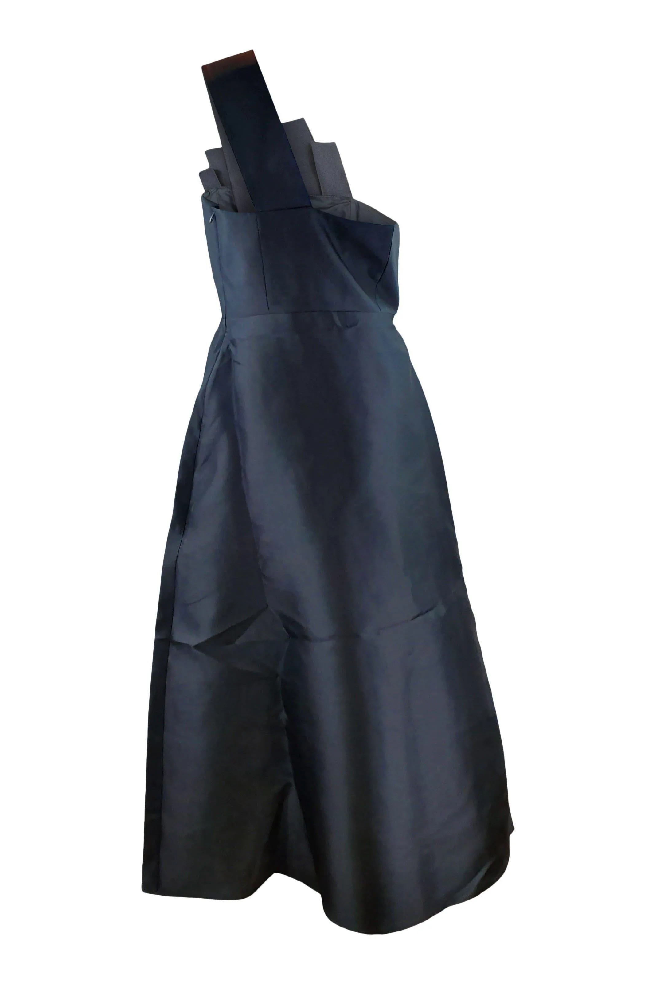 EDIT Architectural Pleated Black Satin Maxi Dress (M)