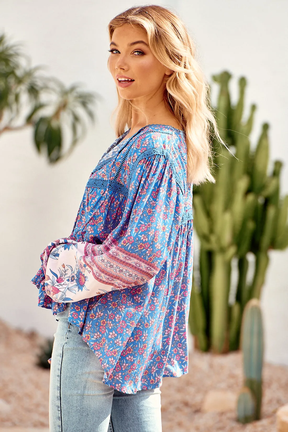 Elsa Top Blu Print