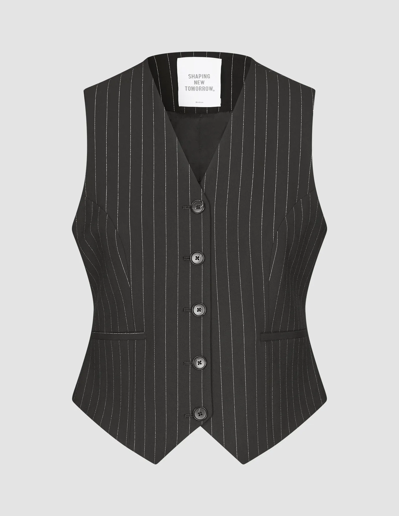 Essential Vest Short Black Silver Pinstripe