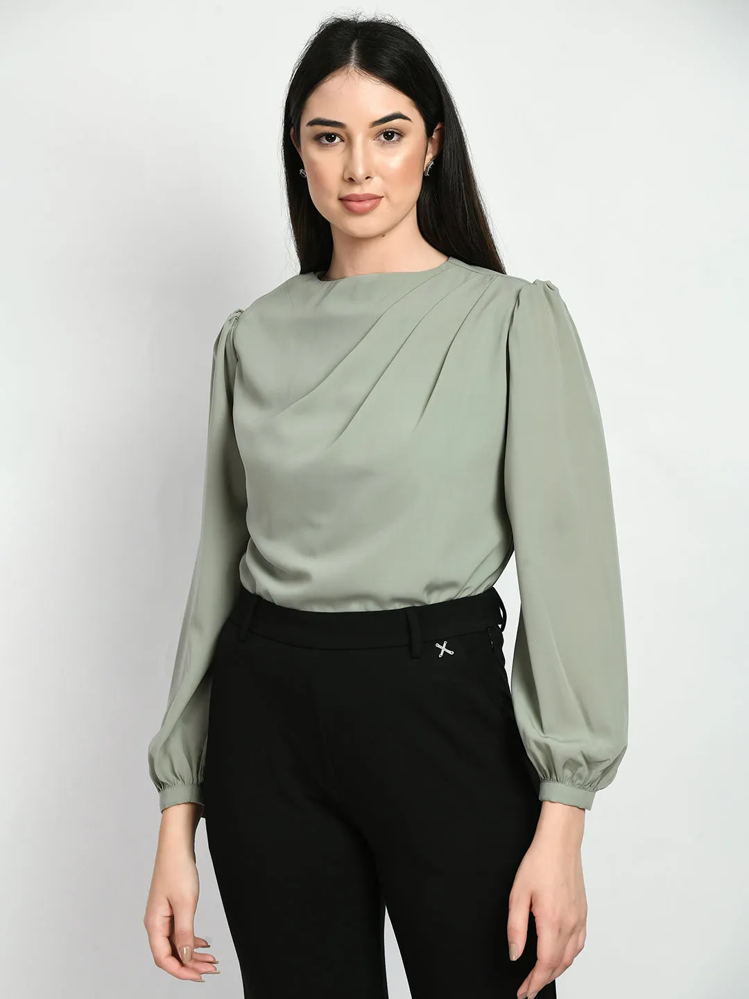 Exude Genius Pleat Detail Top (Pista Green)