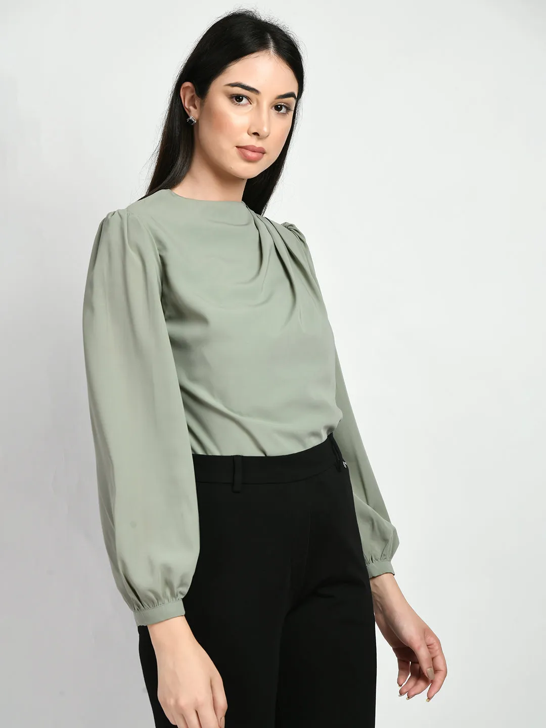 Exude Genius Pleat Detail Top (Pista Green)